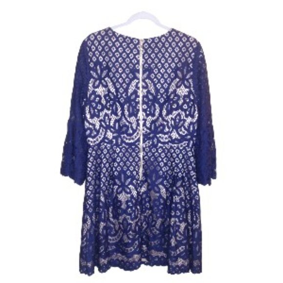 Eliza J Fit and Flare Dress Bell Sleeve Navy 14 - Picture 2 of 4